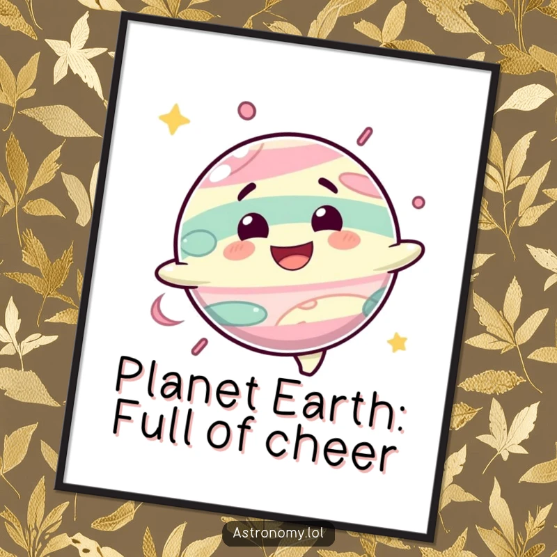 Funny Free Printable Wall Art: A happy, smiling planet character joyfully spinning in the vastness of space.