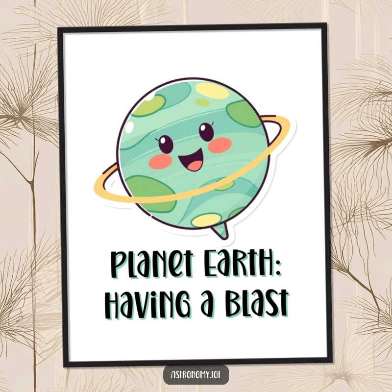 Funny Free Printable Wall Art: A cheerful planet character spins ecstatically with pure joy.