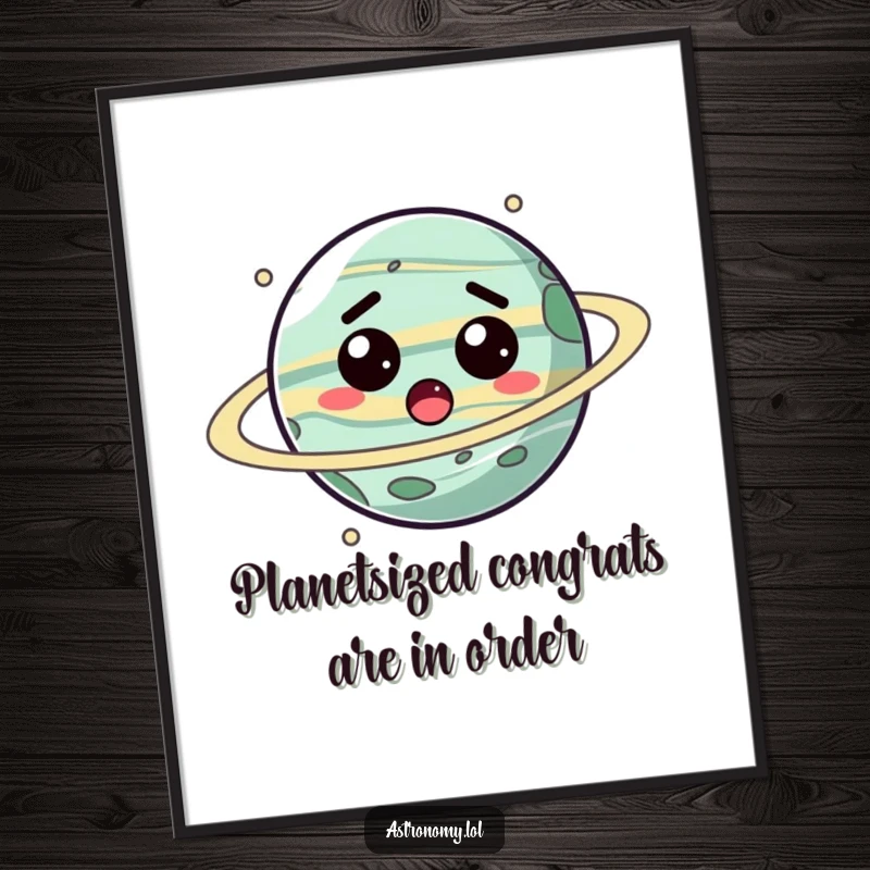 Funny Free Printable Wall Art of a surprised planet character spinning, adding a touch of cosmic humor. Downloadable art.