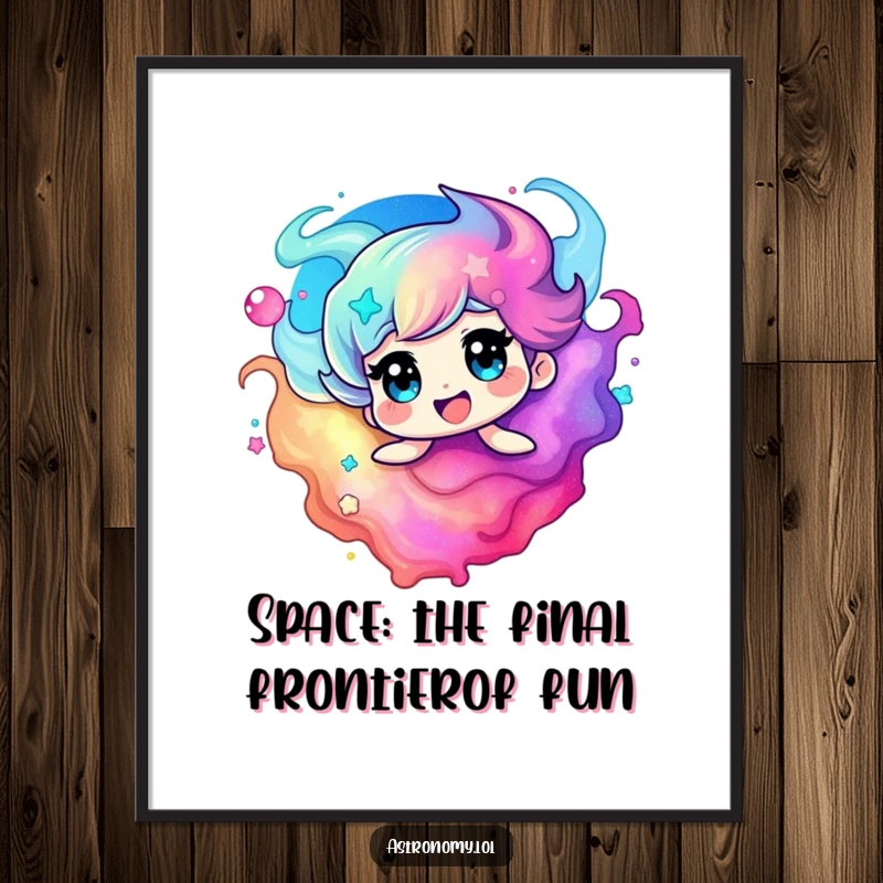 Funny free printable wall art of a delighted nebula character, swirling with vibrant colors, bringing joy and cosmic energy to any room.