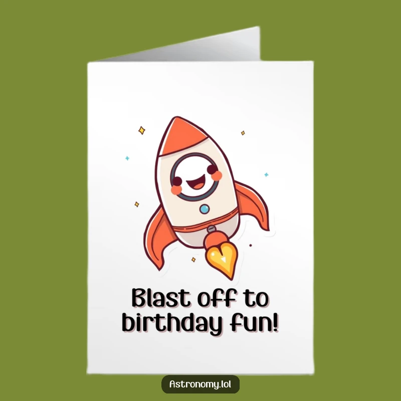 Free Printable Birthday Card: Rocket Ship Blast Off, Funny Downloadable Gift for High-Flying Fun
