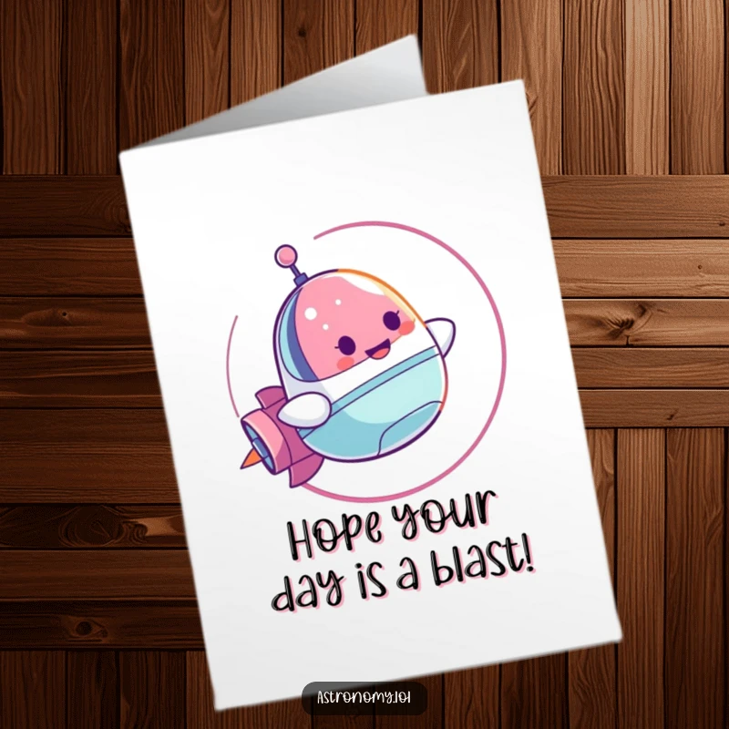 Funny Free Printable Birthday Card: A cheerful spaceship character joyfully performs a thrilling loop-de-loop, celebrating your special day.