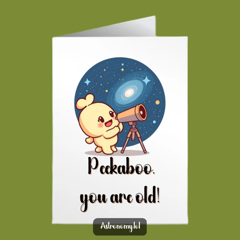 Free Printable Birthday Card: Curious Telescope & Winking Galaxy Funny Downloadable Gift