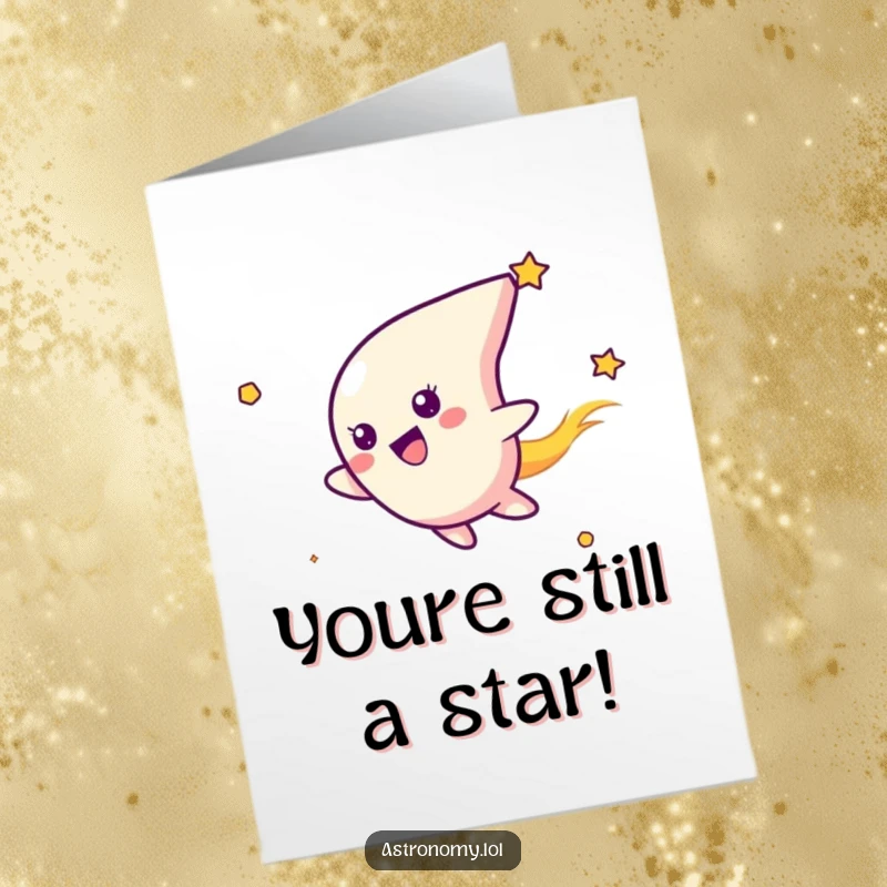 Funny Free Printable Birthday Card featuring a delighted comet character joyfully streaking through the vastness of colorful space.