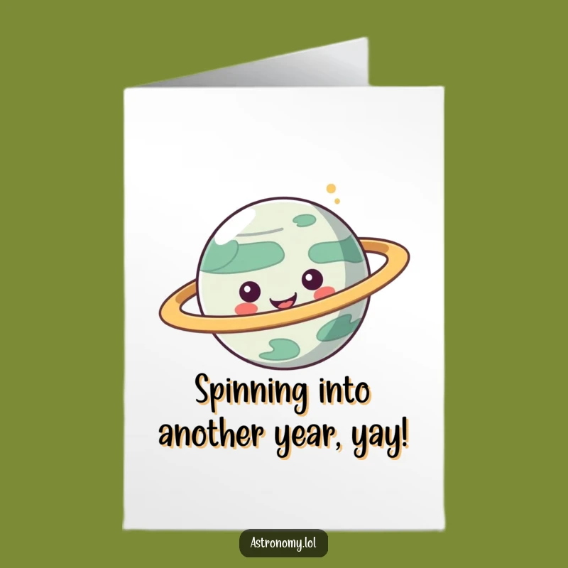 Free Printable Birthday Card: Funny Planet Character Rings Spinning, Hilarious Downloadable Gift for Laughs