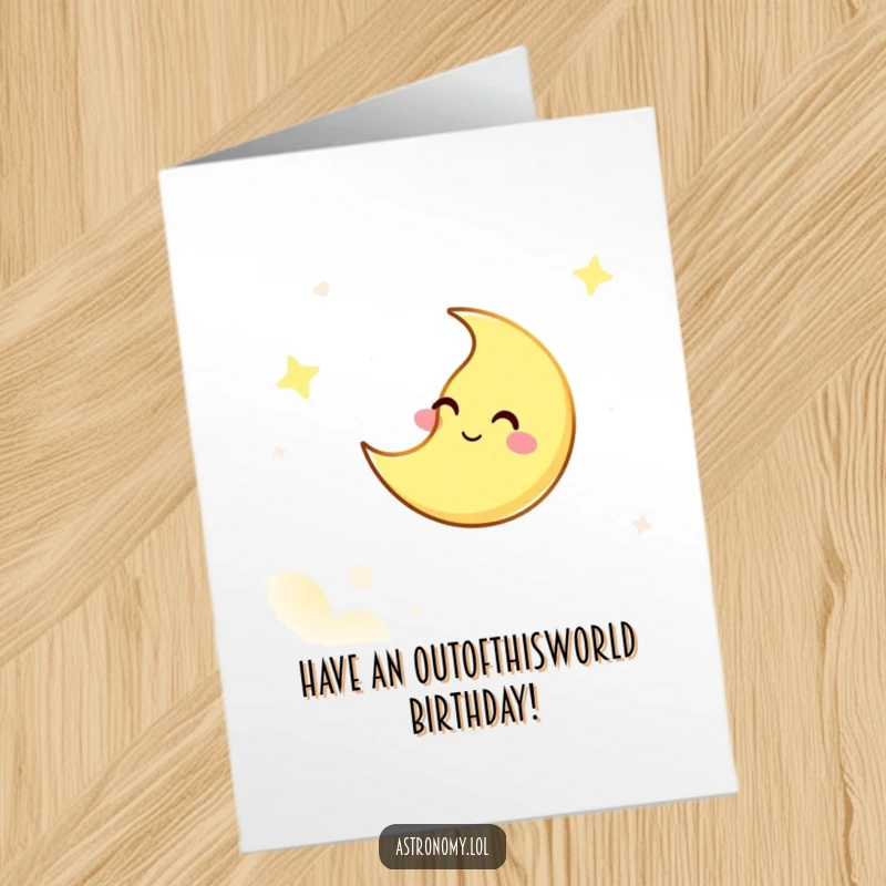 Funny Free Printable Birthday Card: A giggling moon character winks playfully from the night sky.