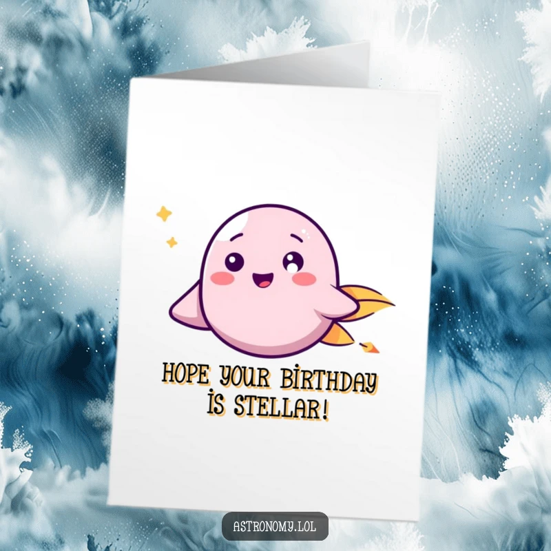 Funny Free Printable Birthday Card: A cheerful comet with a friendly face streaks across the sky to celebrate a birthday.