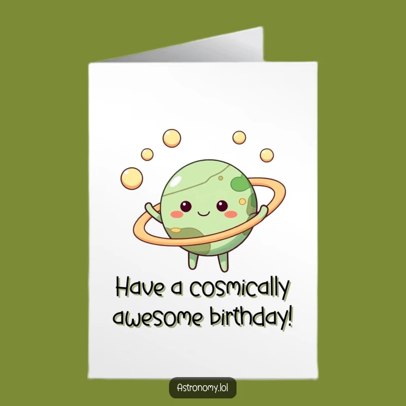 Happy Planet Juggling Moons Birthday Card - Free Printable Fun Downloadable Gift