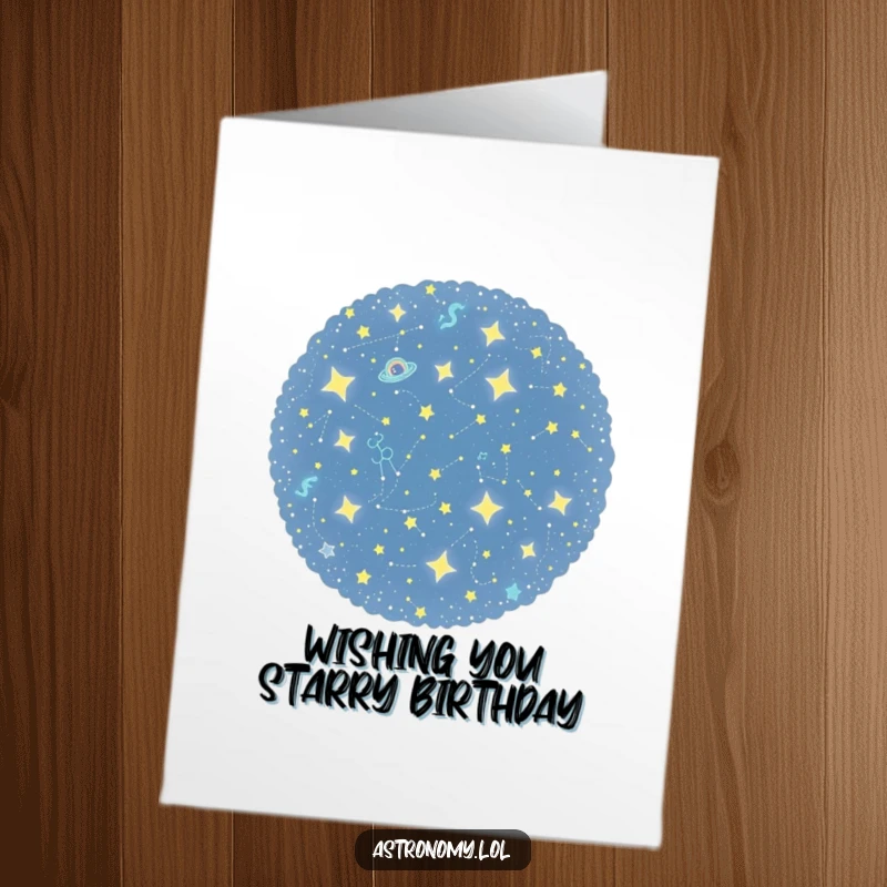 Funny free printable birthday card featuring a playful constellation cluster twinkling, sending cosmic birthday wishes with a touch of starry magic.