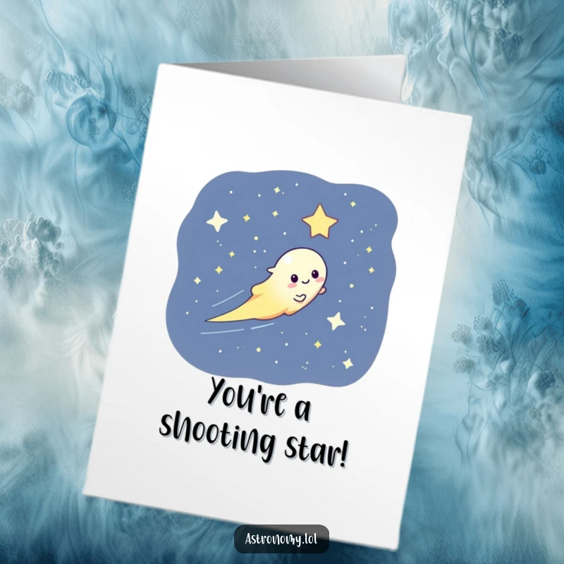 Funny Free Printable Congratulations Card: A speedy comet character leaving a trail of light as it streaks across the stars.