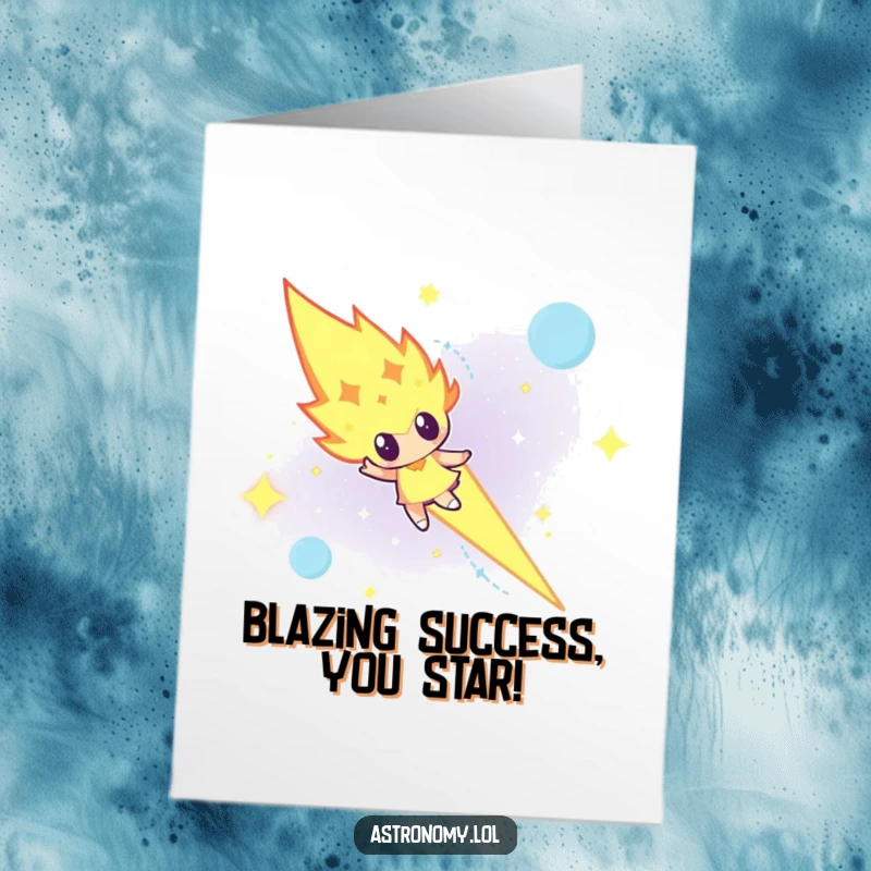 Funny Free Printable Congrats Card: A determined meteor character streaking across the night sky, symbolizing a powerful achievement.
