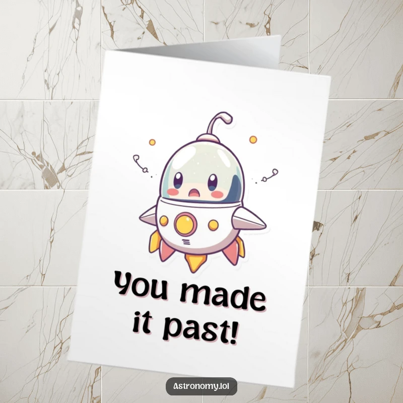 Funny Free Printable Congratulations Card showing a shocked spaceship character with exaggerated smoke, perfect for celebrating big wins, DIY downloadable.