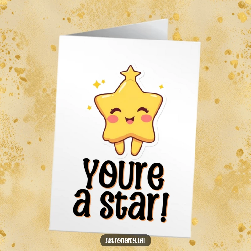 Funny Free Printable Congratulations Card: Playful star character twinkling brightly with mischievous joy, celebrating success.