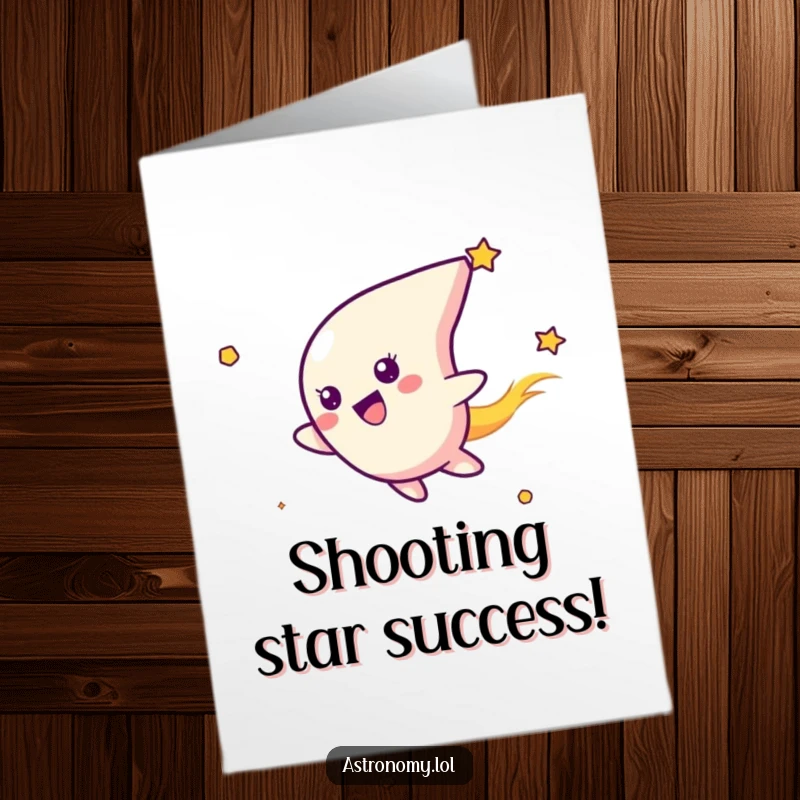 Funny Free Printable Congratulations Card of a happy comet character making a speedy, joyful journey across the starry expanse.
