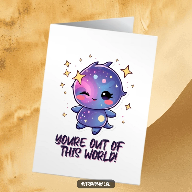 Funny Free Printable Congratulations Card featuring a winking galaxy character swirling with cheerful stardust, celebrating accomplishments with cosmic flair.