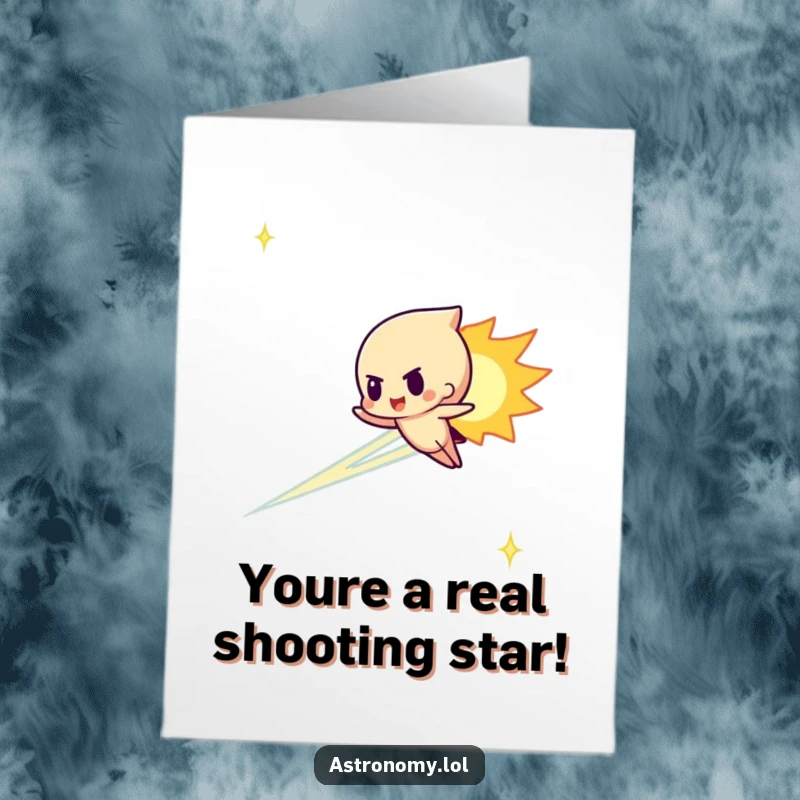 Funny Free Printable Congratulations Card with a determined meteor character streaking across a colorful sky, celebrating achievements with speed.