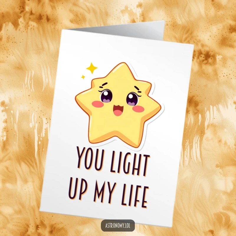 Funny Free Printable Thank You Card featuring a delighted star character with wide eyes twinkling brightly, showing appreciation.