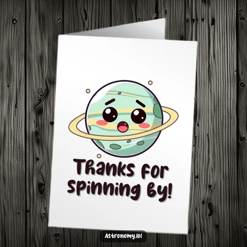 Funny Free Printable Thank You Card with a surprised planet character spinning, a unique way to express gratitude. DIY gift.