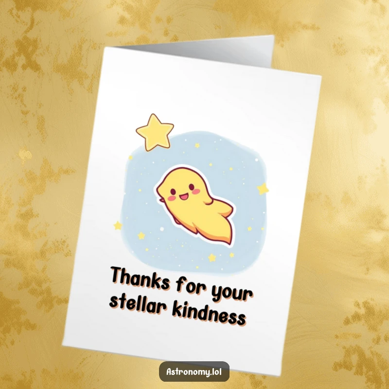Funny Free Printable Thank You Card: A joyful comet with a glowing tail soaring through a starry expanse.