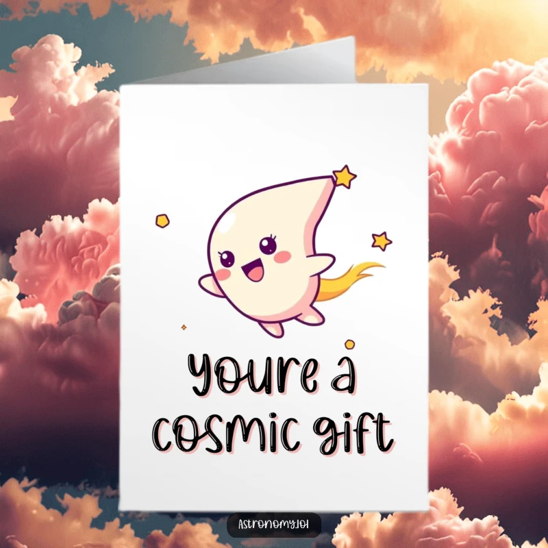 Funny Free Printable Thank You Card showcasing a cheerful comet character zooming with glee through the dark, star-filled cosmos.