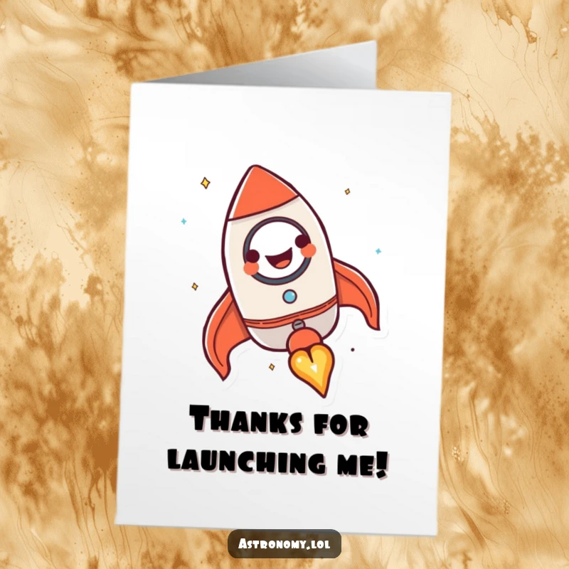 Funny Free Printable Thank You Card featuring a happy rocket ship blasting off, a high-energy way to say thanks. DIY gift.