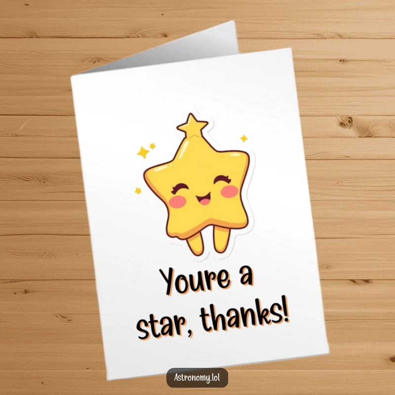 Funny Free Printable Thank You Card: Playful star character twinkling with mischievous joy, sending a humorous thank you.