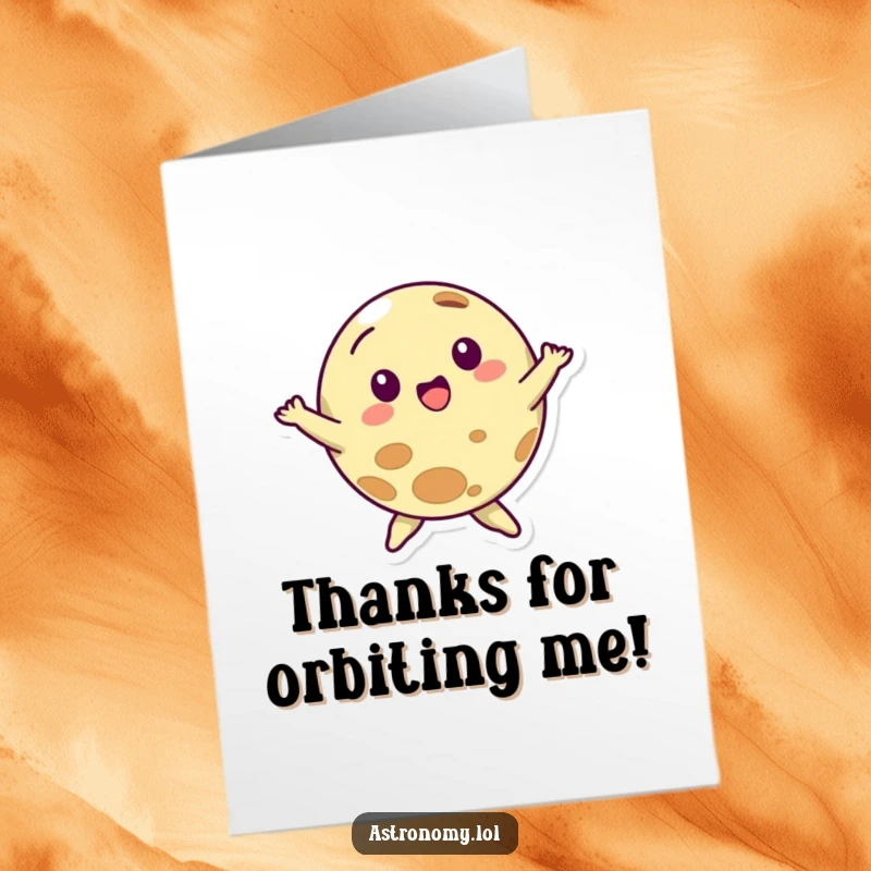 Funny Free Printable Thank You Card: a playful planet character doing a happy dance spin, conveying thanks.