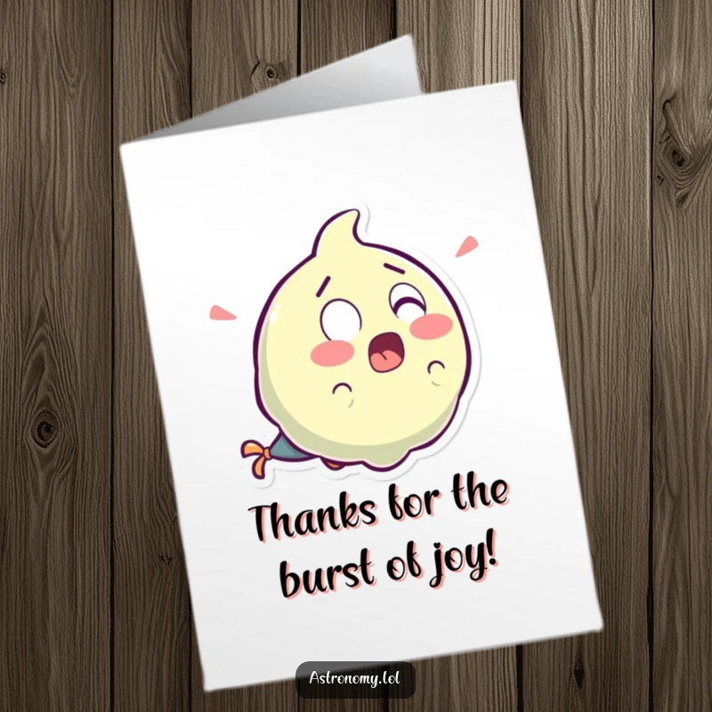 Funny Free Printable Thank You Card featuring a surprised comet character whose tail is a stream of joyful laughter.