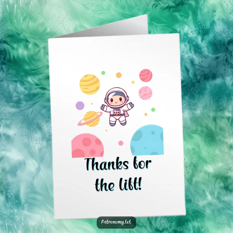 Funny Free Printable Thank You Card: Cute astronaut amiably floating, extending gratitude with a charming, downloadable touch.