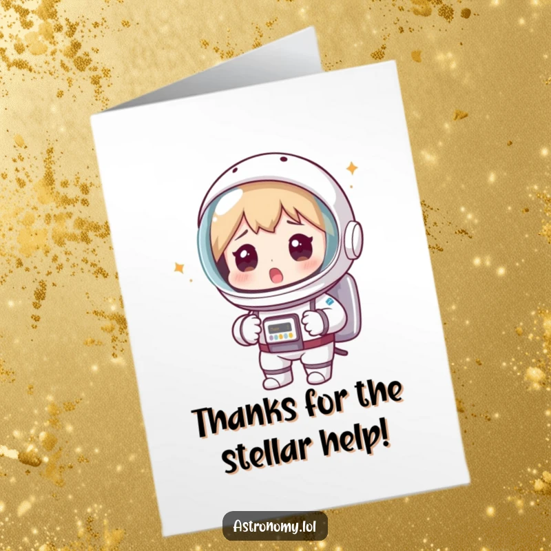 Funny Free Printable Thank You Card: Astronaut's surprised face under a colander helmet, expressing thanks.