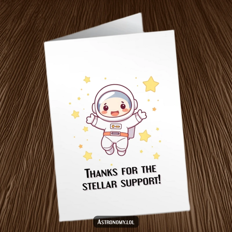 Funny Free Printable Thank You Card featuring a cute astronaut floating happily between stars, a delightful way to show appreciation. DIY gift.