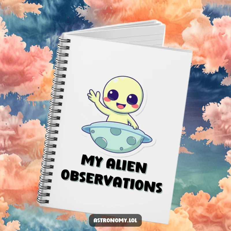 Funny Notebook: A cheerful alien waves hello from a planet, perfect for jotting down friendly notes.