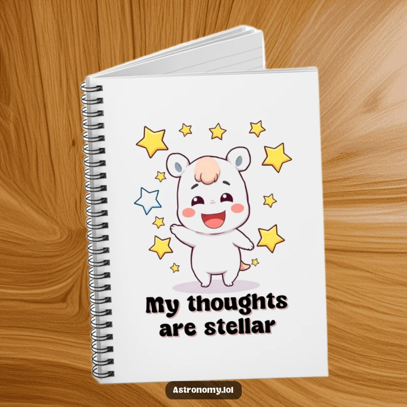 Funny Notebook: A happy character grins while juggling numerous sparkling stars, perfect for capturing bright ideas and cosmic thoughts.