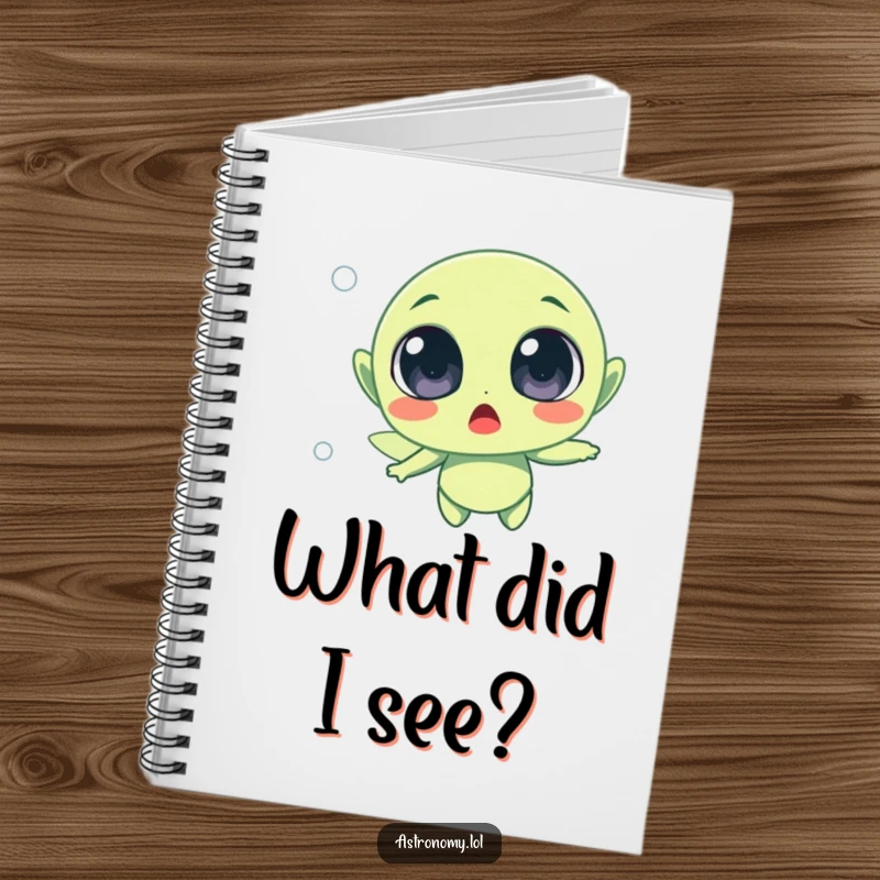 Funny surprised alien character with wide eyes floating in space, inspiring creative thoughts and cosmic discoveries.