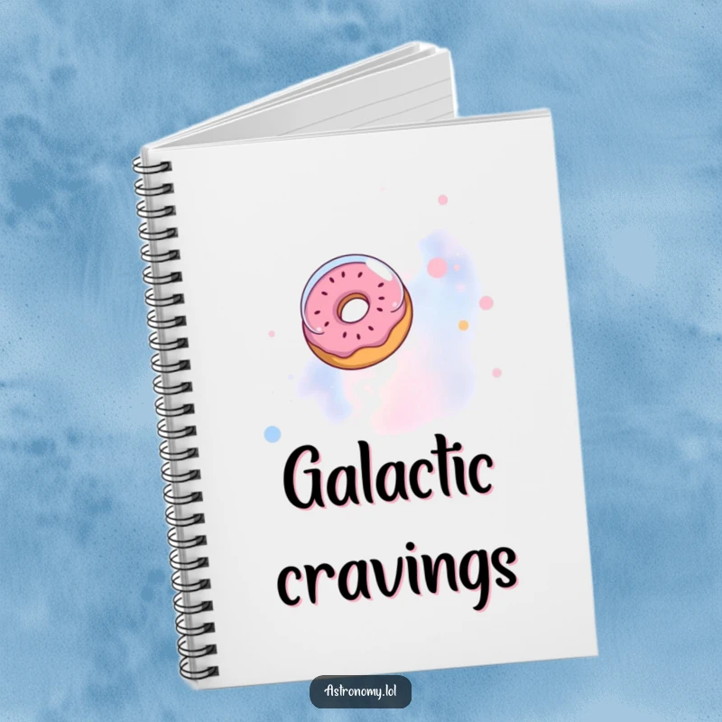 Funny notebook: A donut wearing an astronaut helmet floats in a nebula, great for journaling cosmic ideas.