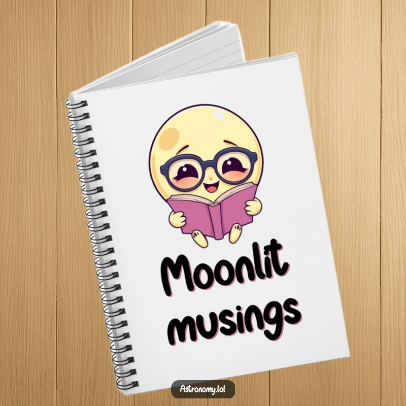 Funny notebook: A smiling moon with glasses reads a book, great for jotting down thoughtful notes.