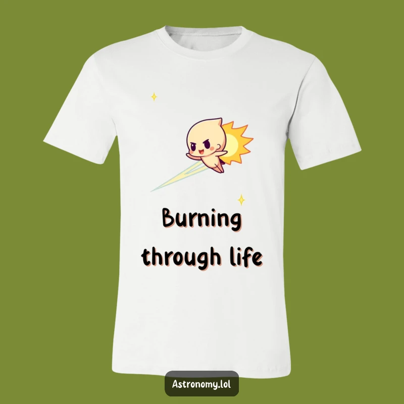 Funny Determined Meteor T-Shirt - Comedic Space Apparel with Cosmic Speed