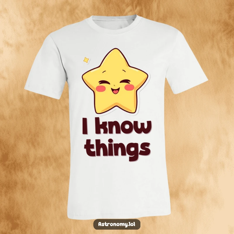 Funny T-Shirt with a giggling star character winking conspiratorially, radiating playful mischief and a secret sense of humor.