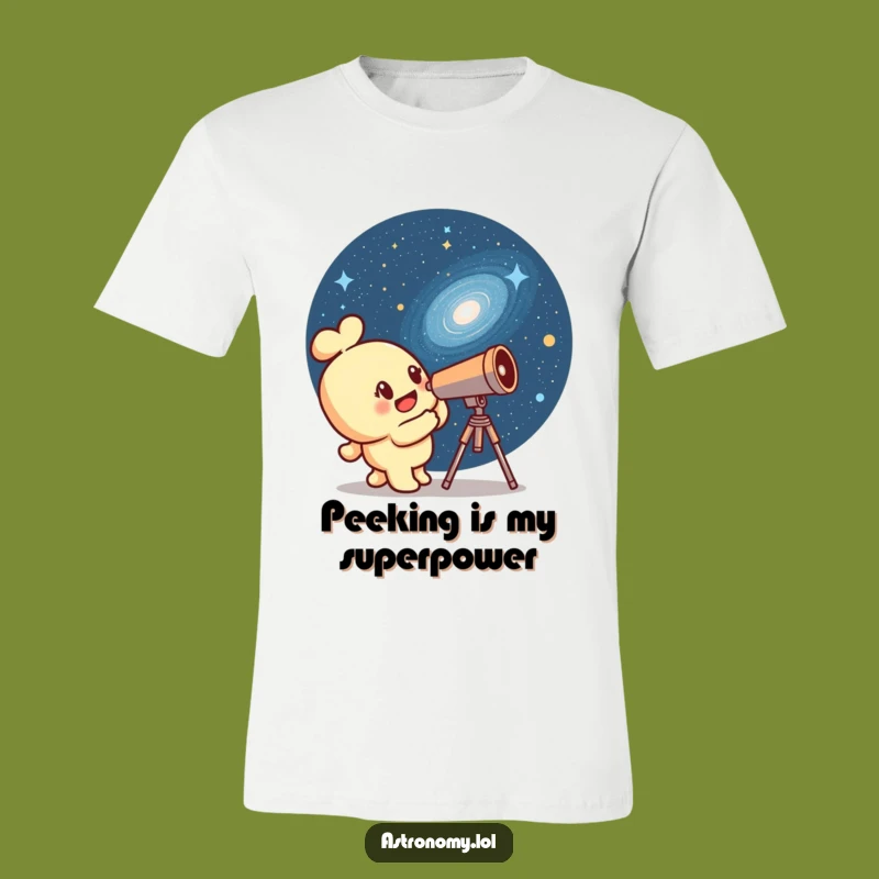 Funny Curious Telescope T-Shirt - Hilarious Galaxy Peering Design