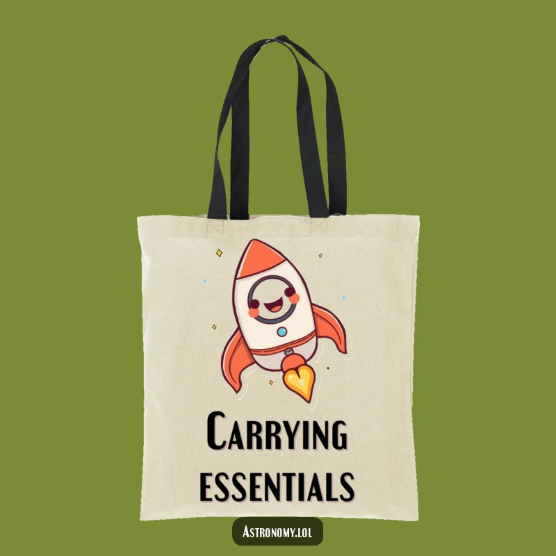 Funny Rocket Ship Tote Bag: Happy Blasting Off Carryall Gift