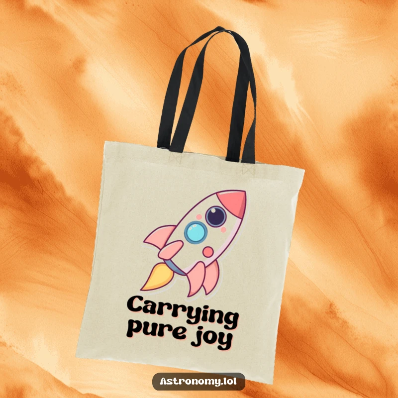 Funny happy rocket ship character launching into space, trailing a vibrant path of happy giggles.