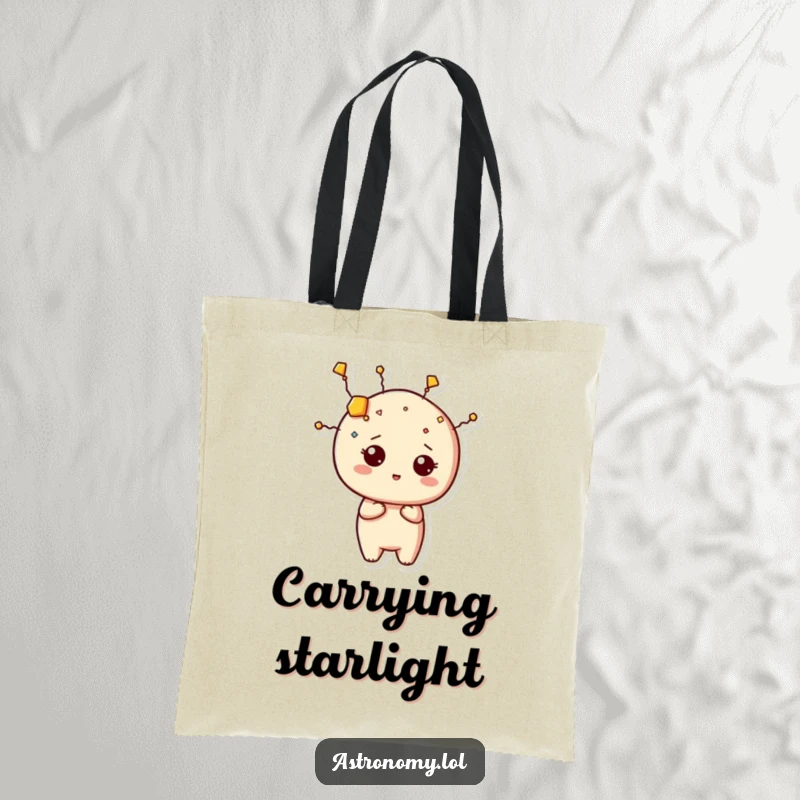 Funny constellation tote bag with a curious character forming a silly shape, ideal for carrying daily items with humor.