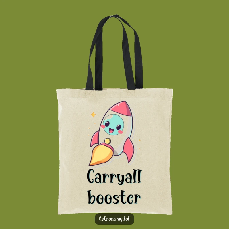 Funny Cheerful Rocket Tote Bag: Blasting Off Carryall Gift