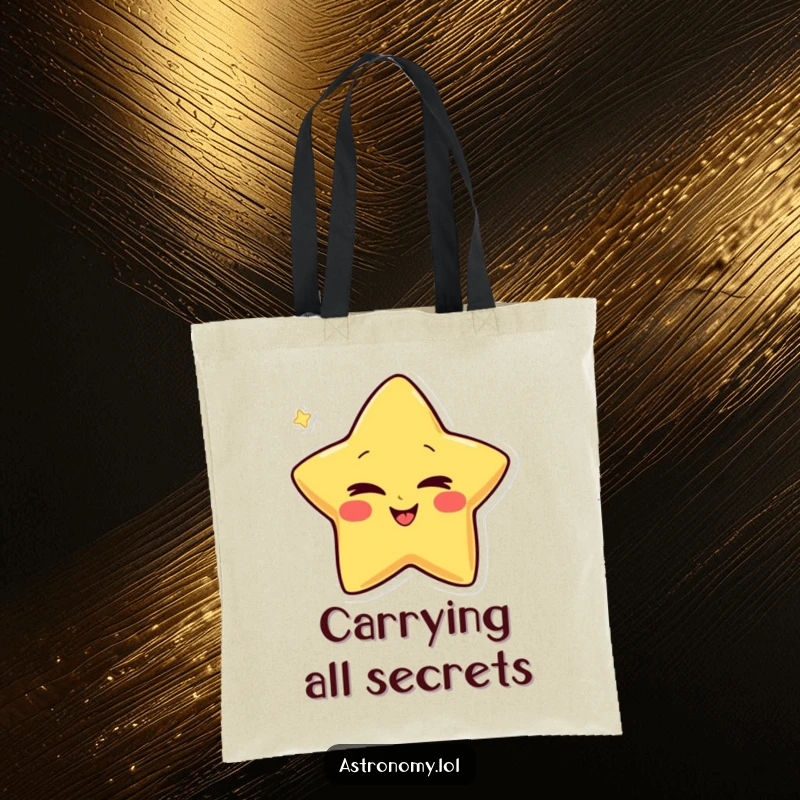 Funny Tote Bag featuring a giggling star character winking conspiratorially, perfect for carrying essentials with a humorous, secretive vibe.