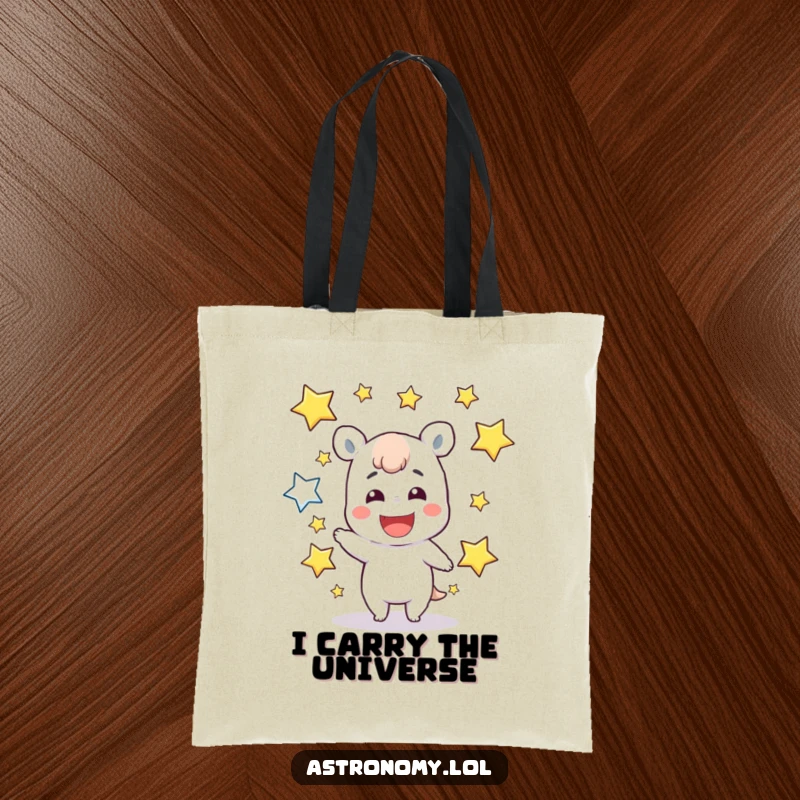 Funny Tote Bag: A grinning character effortlessly juggles shining stars, symbolizing ambition and playful cosmic energy.