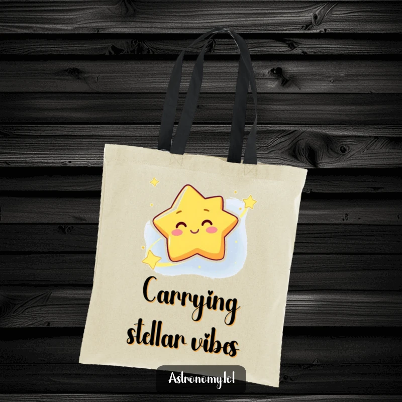 Funny Star Tote Bag showcasing a smiling, winking galaxy character, perfect for carrying essentials with a cosmic wink.